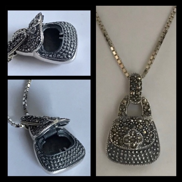 Vintage Jewelry - Sterling Silver Purse Necklace (opens)!